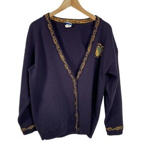 Vintage Panther Sweater Mens Large Navy Blue Gold Crest‎ Cardigan Knit USA 90s